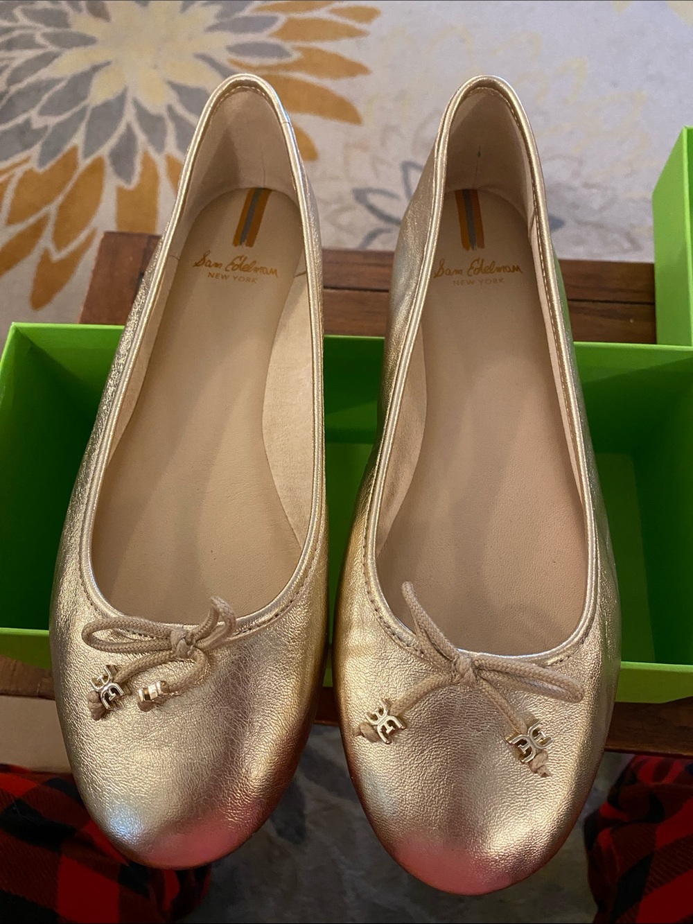 Sam Edelman Metallic Gold Leather Bow Ballet Flats